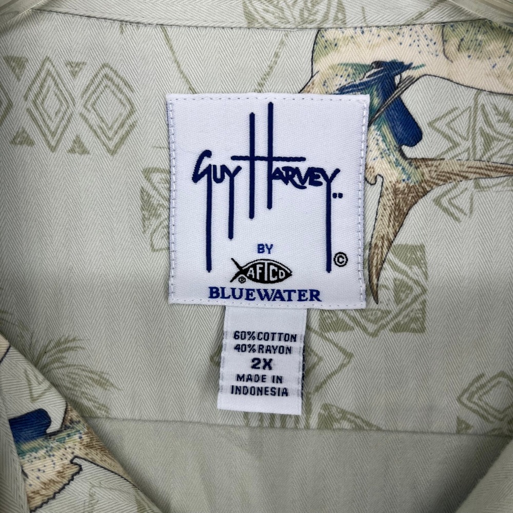 Guy Harvey Button Down Shirt Men 2X Cream Mahi Mahi Fish Tropical Cayman Islands - Picture 9 of 13